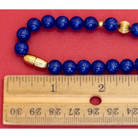 22 inch, Vintage Sphere Ball Blue Beads Beaded Necklace - F50 - Picture 3 of 3